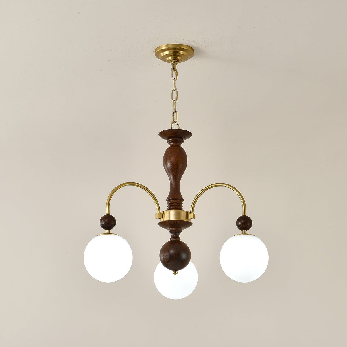Archway Walnut Chandelier with Frosted Glass Shades for Dining Room and Living Room
