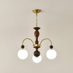 Archway Walnut Chandelier with Frosted Glass Shades for Dining Room and Living Room