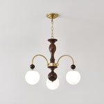 Archway Walnut Chandelier with Frosted Glass Shades for Dining Room and Living Room