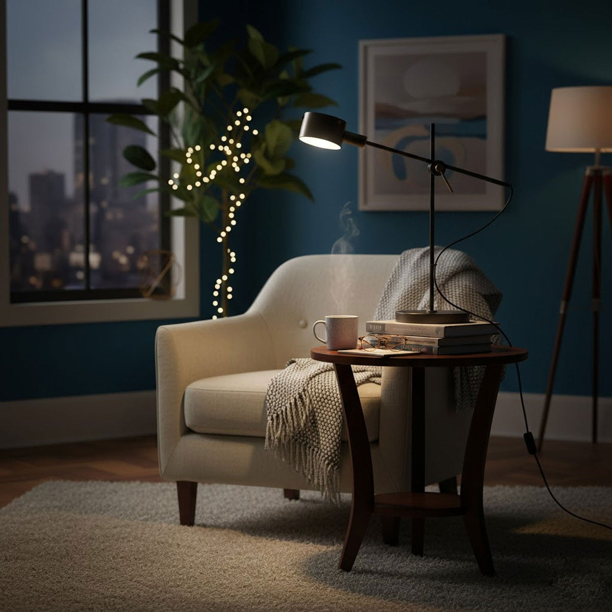 Arclen Adjustable Table Lamp in Stainless Steel with Gold Shade
