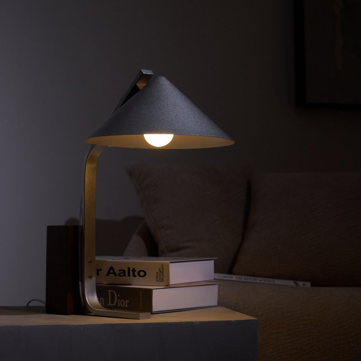 Arclune Modern Walnut Wood Desk Lamp with Aluminum Arc Shade