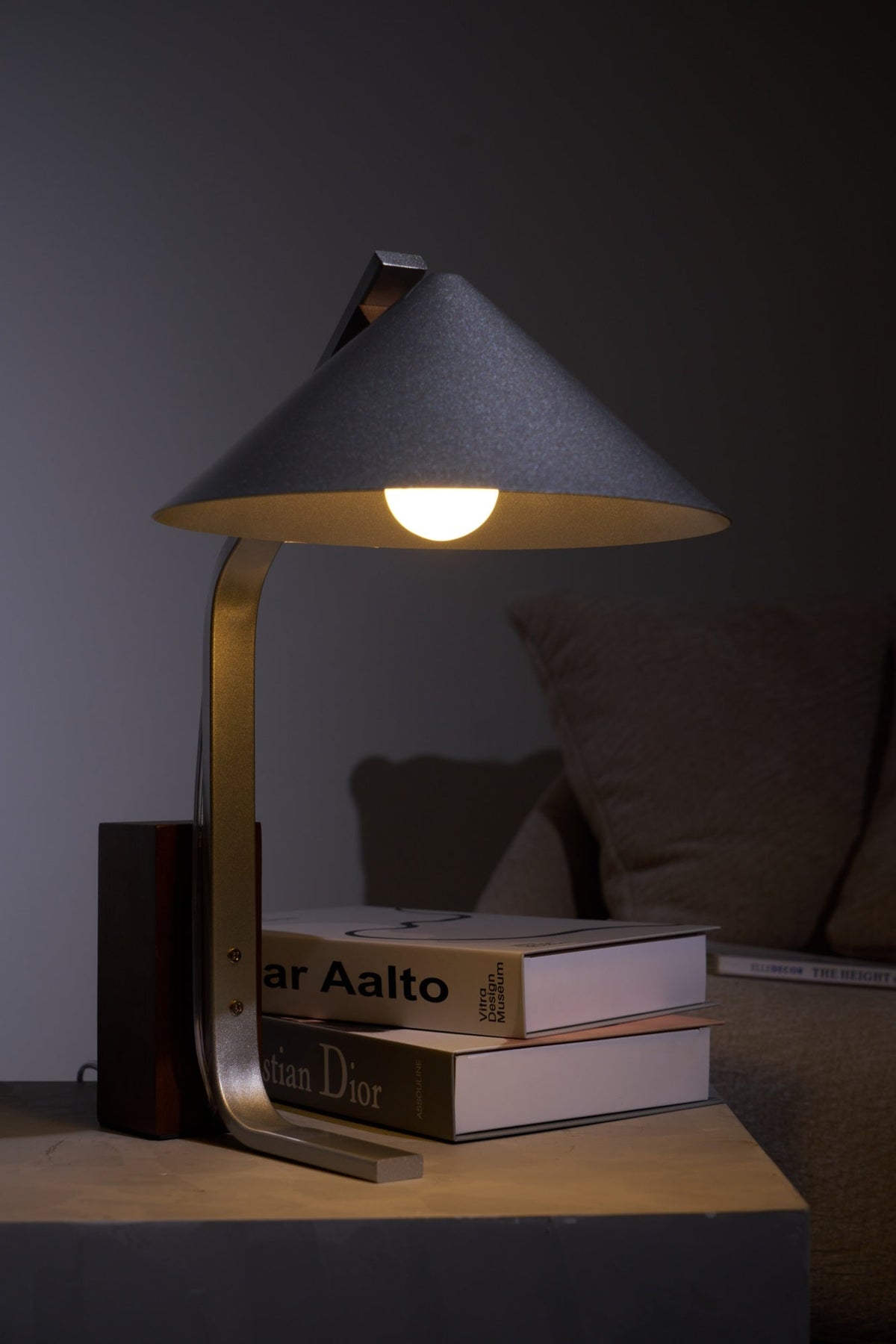 Arclune Modern Walnut Wood Desk Lamp with Aluminum Arc Shade
