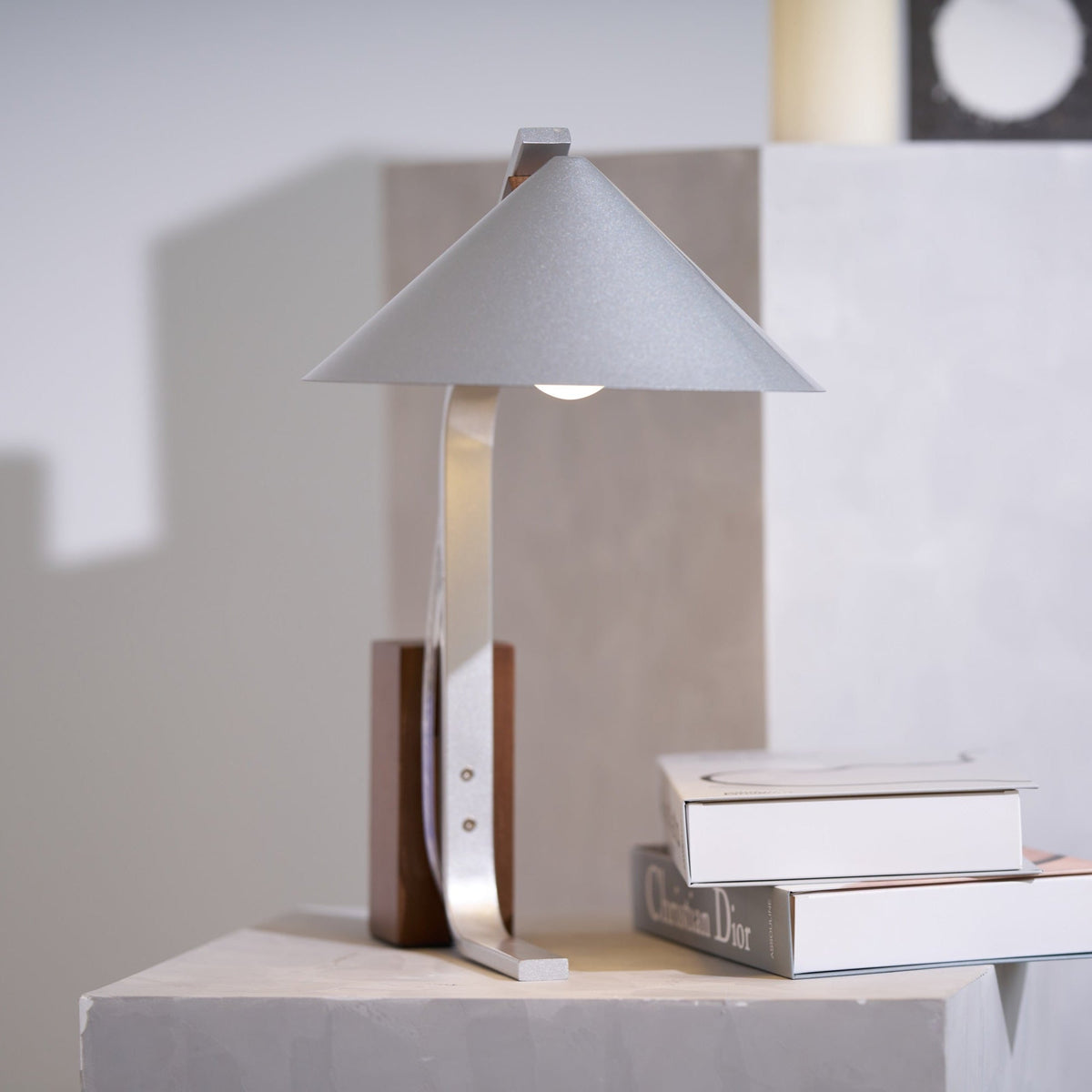Arclune Modern Walnut Wood Desk Lamp with Aluminum Arc Shade