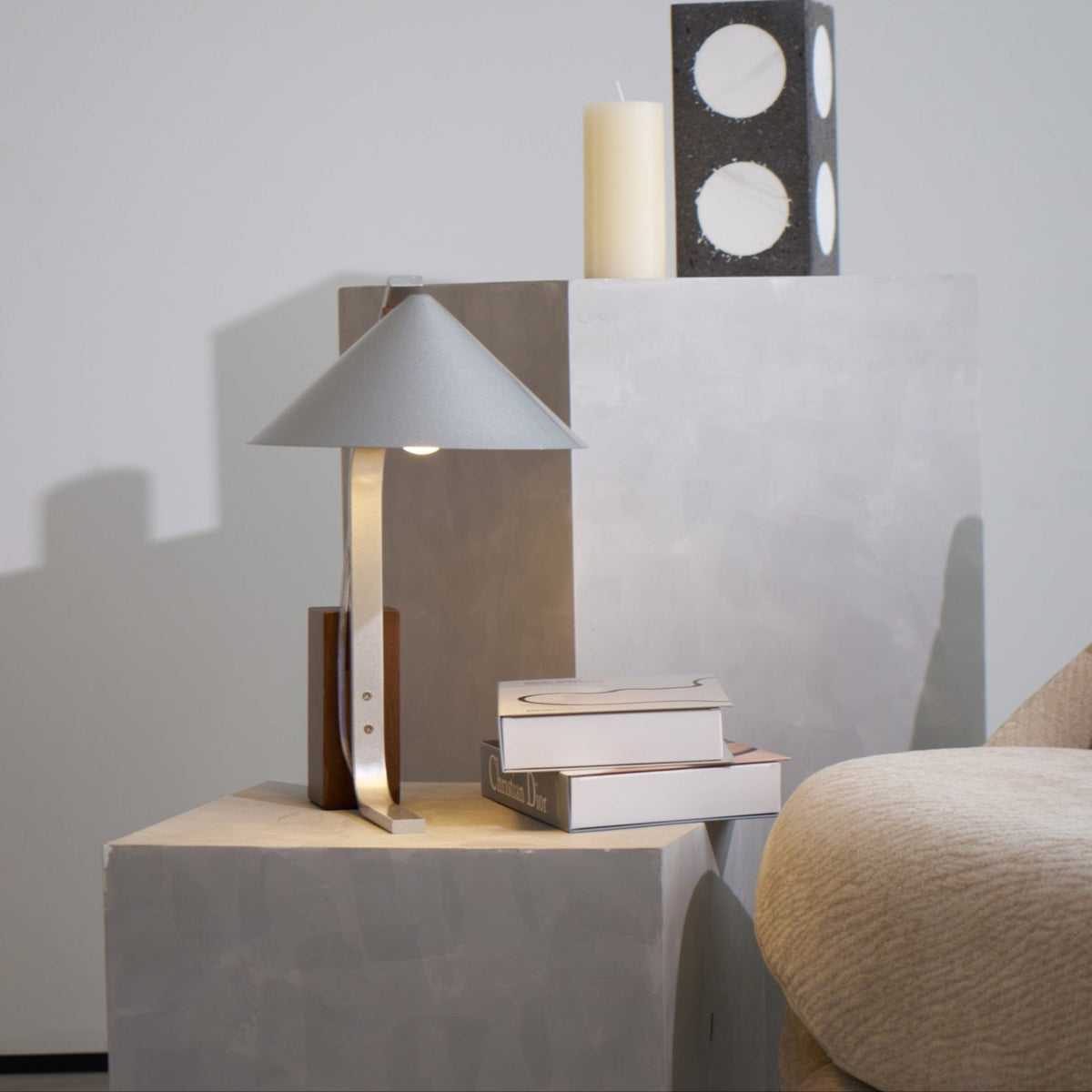 Arclune Modern Walnut Wood Desk Lamp with Aluminum Arc Shade