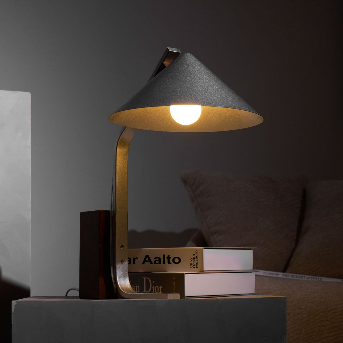Arclune Modern Walnut Wood Desk Lamp with Aluminum Arc Shade
