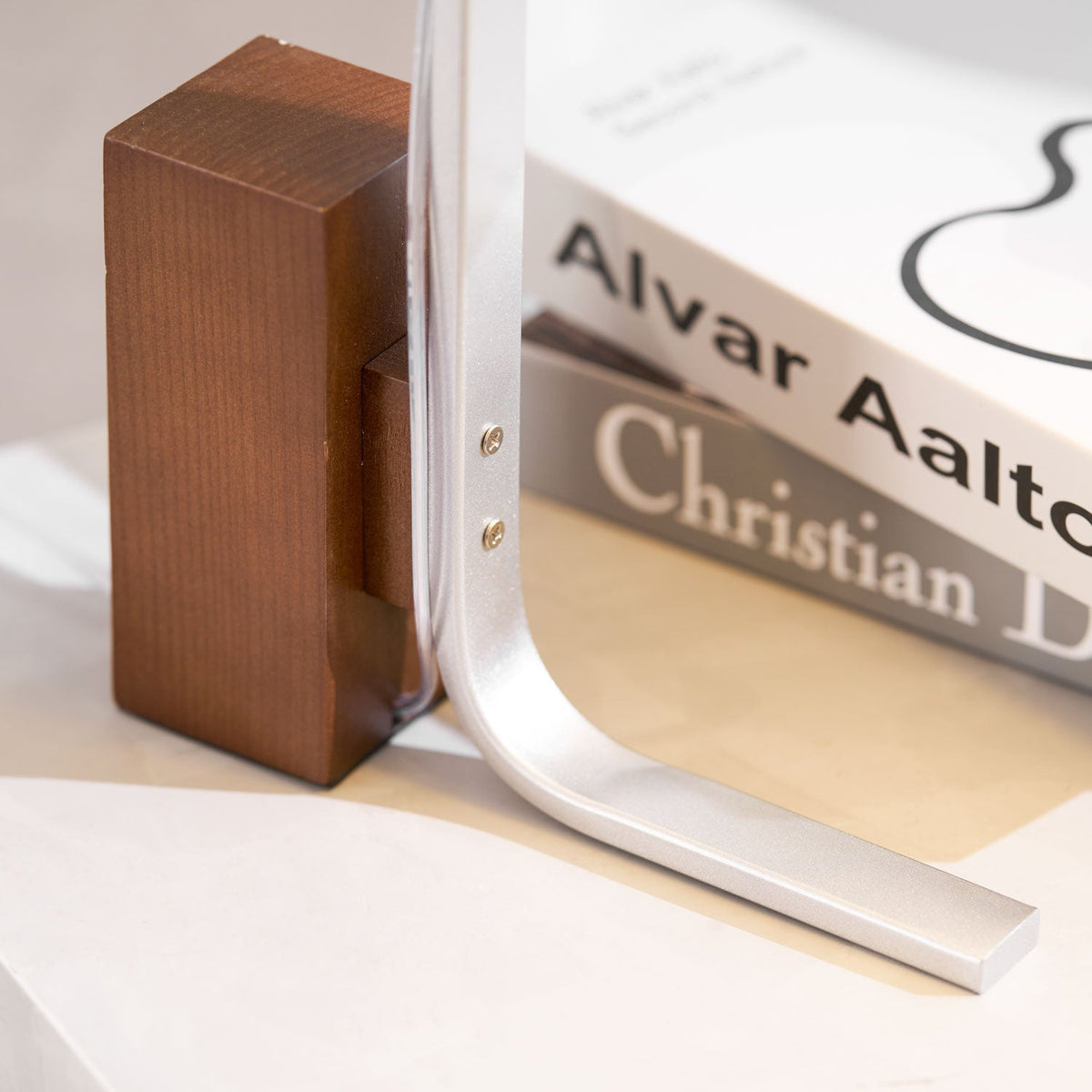 Arclune Modern Walnut Wood Desk Lamp with Aluminum Arc Shade