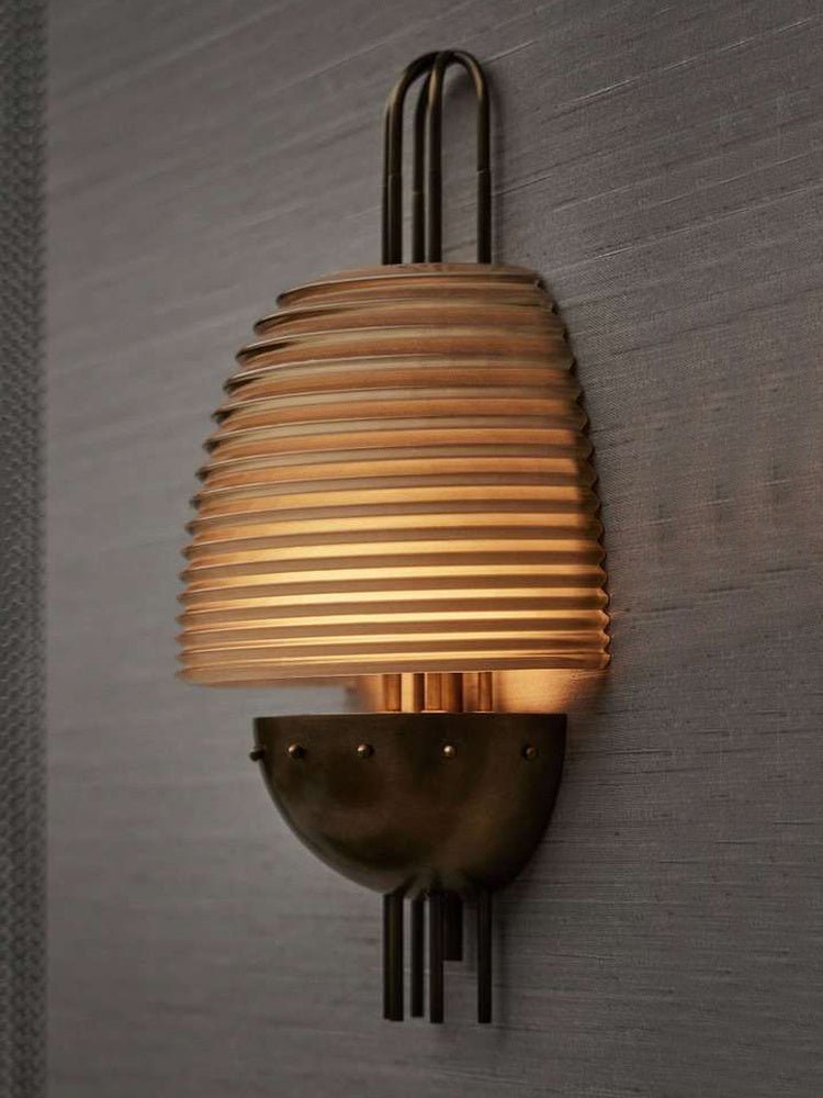 Arclune Ribbed Wall Sconce in Bronze with Amber Glass