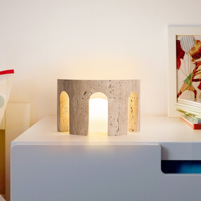 Arco Travertine Table Lamp with Integrated LED
