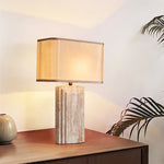 Arco Travertine Table Lamp – Sculptural Stone & Fabric Ambient Light