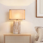 Arco Travertine Table Lamp – Sculptural Stone & Fabric Ambient Light