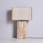 Arco Travertine Table Lamp – Sculptural Stone & Fabric Ambient Light