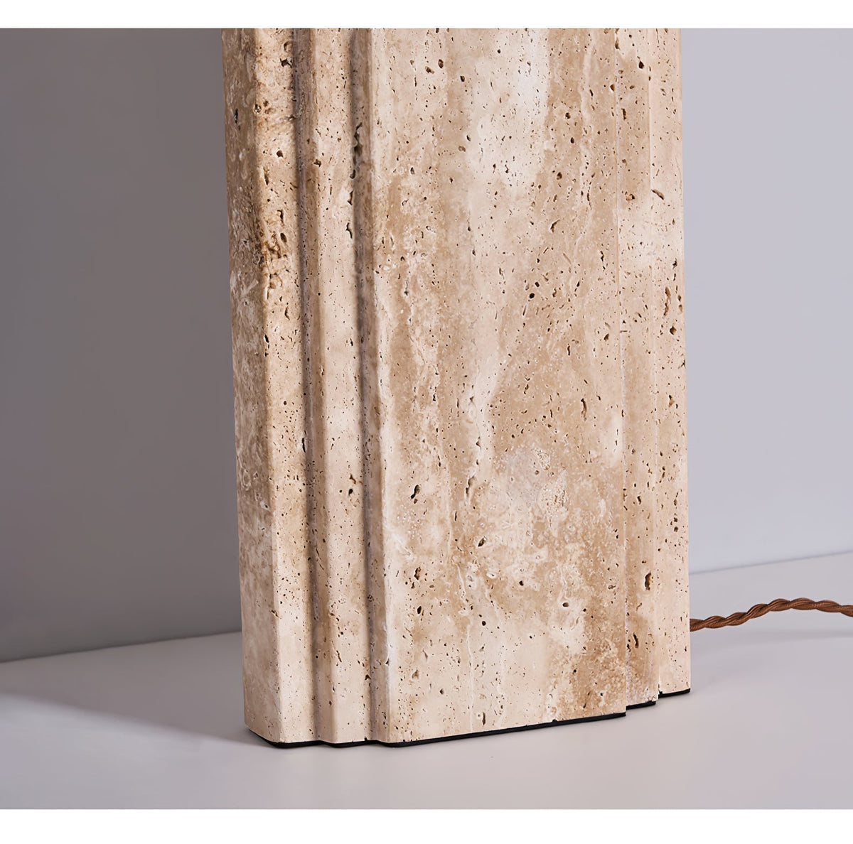 Arco Travertine Table Lamp – Sculptural Stone & Fabric Ambient Light