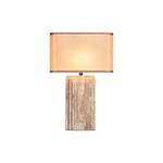 Arco Travertine Table Lamp – Sculptural Stone & Fabric Ambient Light