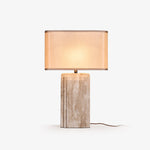 Arco Travertine Table Lamp – Sculptural Stone & Fabric Ambient Light