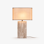 Arco Travertine Table Lamp – Sculptural Stone & Fabric Ambient Light