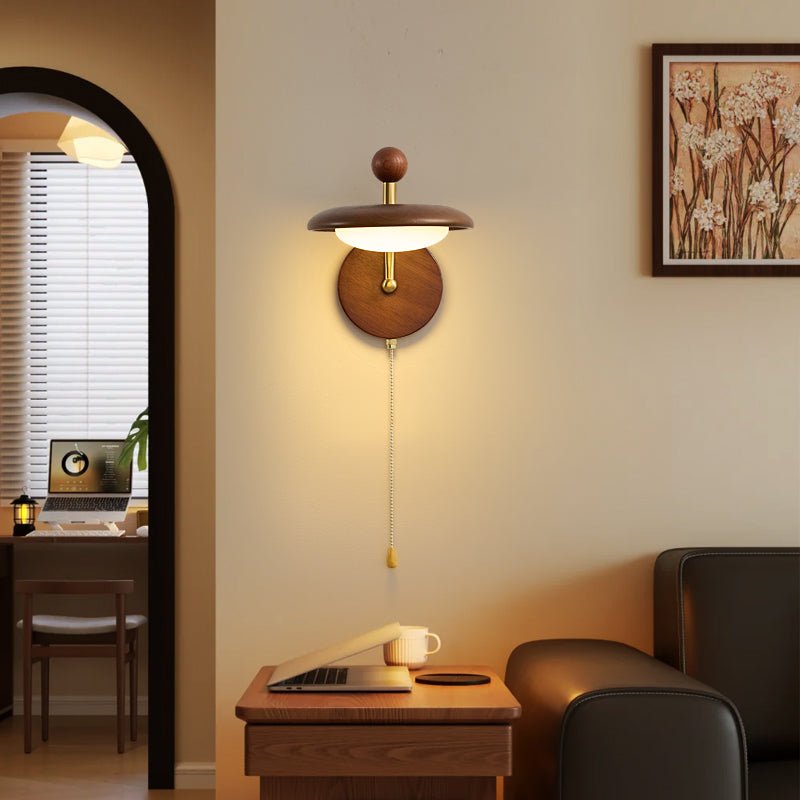 Arcwood Saucer Wall Sconce in Walnut and Brass