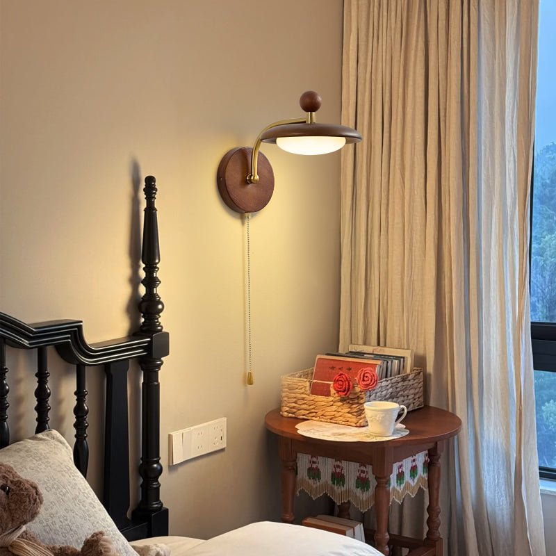 Arcwood Saucer Wall Sconce in Walnut and Brass