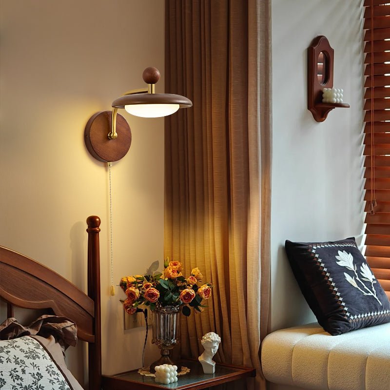Arcwood Saucer Wall Sconce in Walnut and Brass