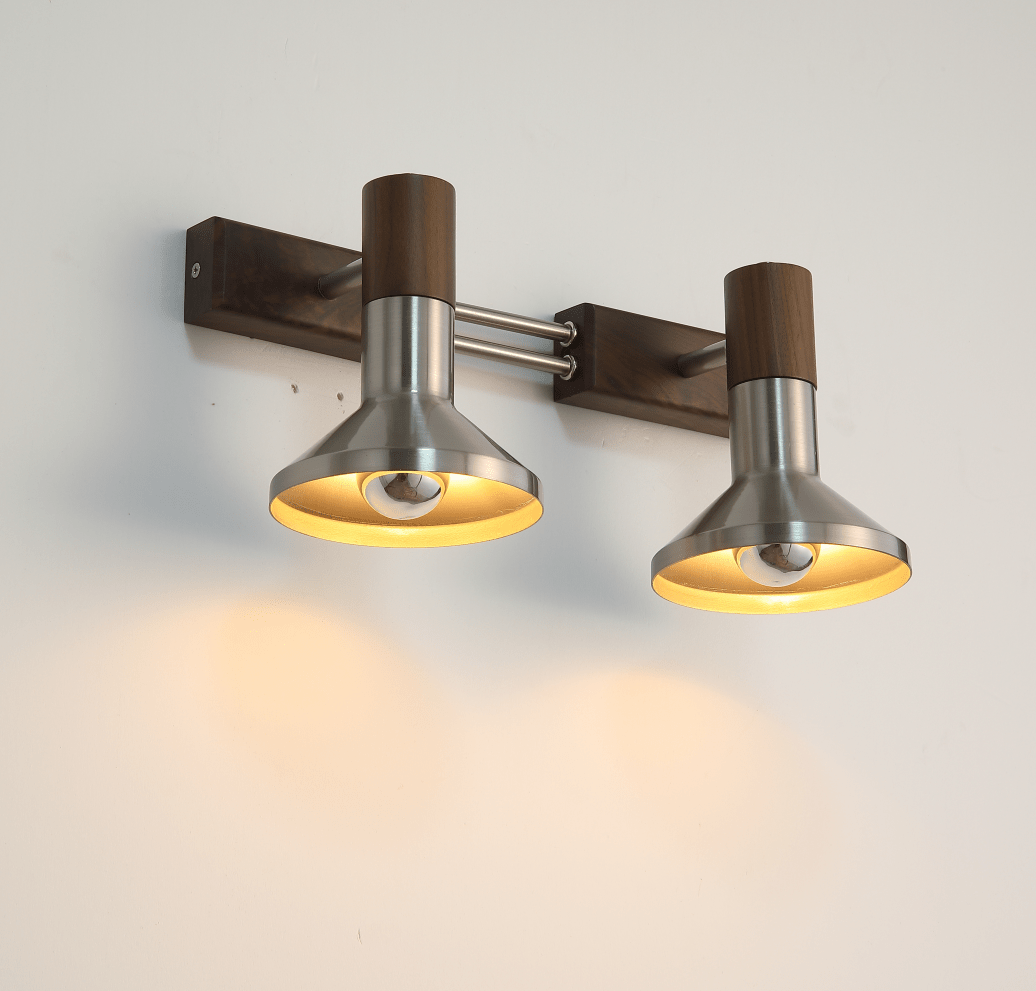Ardell Dual Spotlight Wall Sconce in Walnut and Nickel