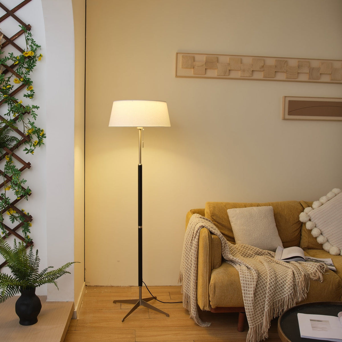Ardell Modern Floor Lamp with Fabric Shade and Brass Accents