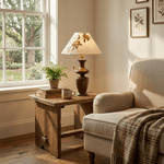 Arden Bloom Table Lamp – Walnut Wood & Floral Fabric Shade