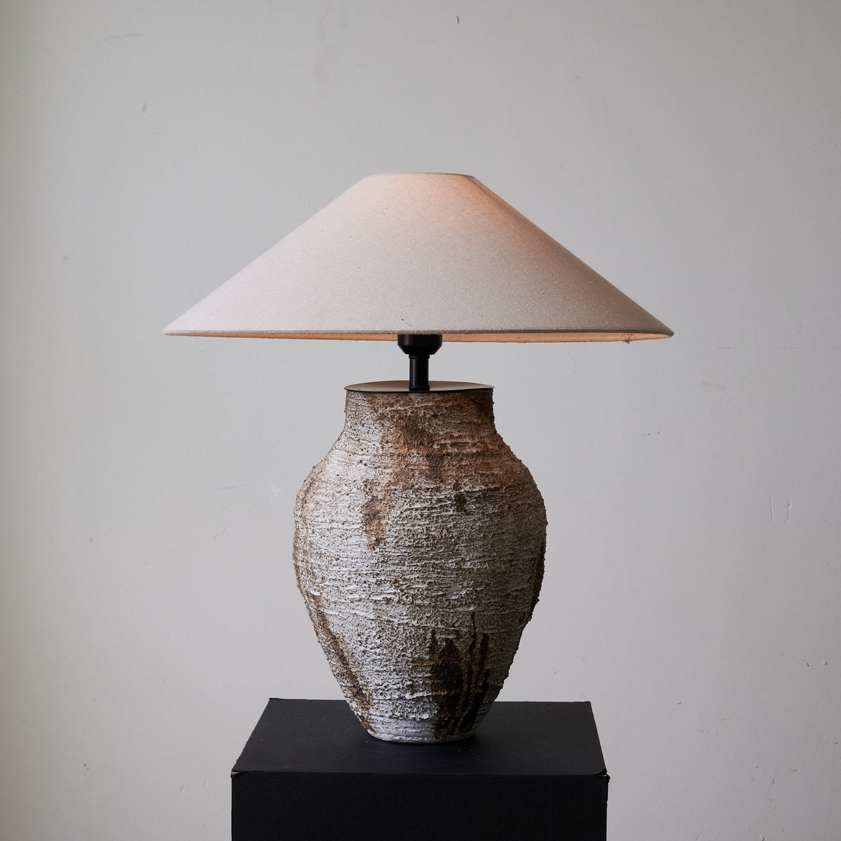 Arden Textured Clay Table Lamp with Linen Shade for Living Room and Bedroom