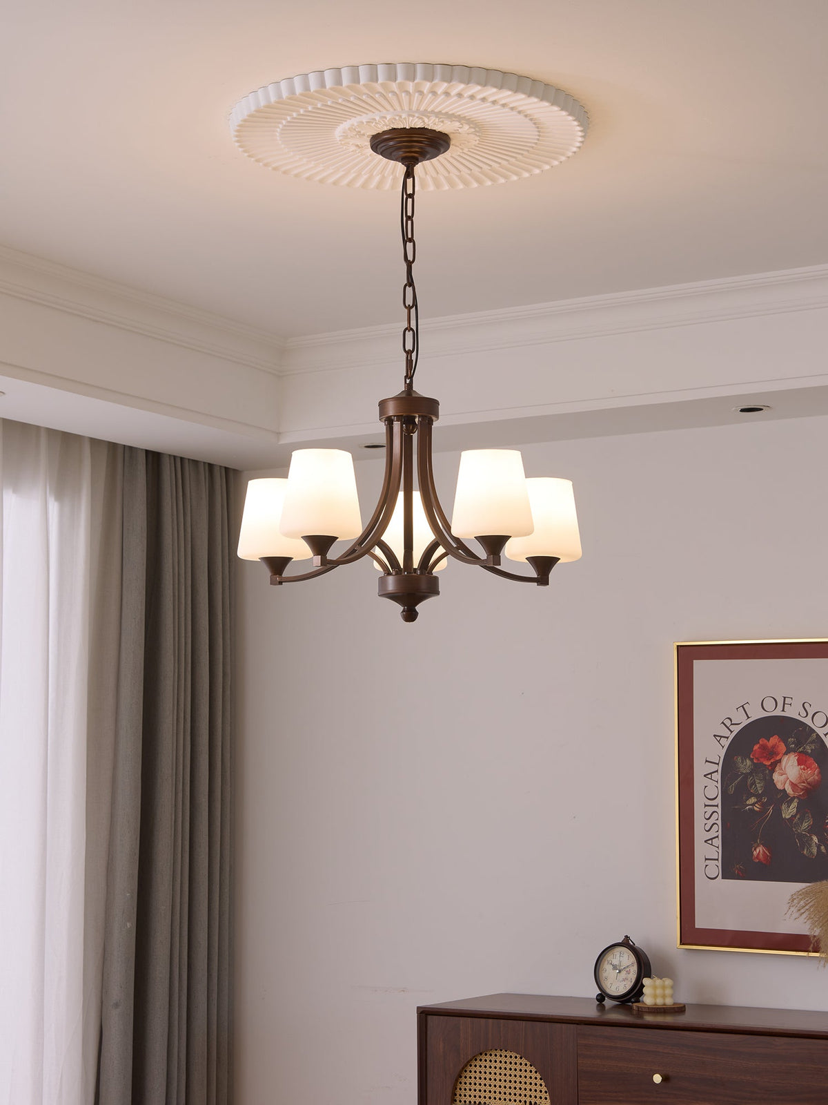 Ardena Classic Chandelier — Bronze & Frosted Glass Pendant Light