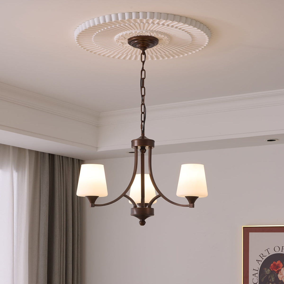 Ardena Classic Chandelier — Bronze & Frosted Glass Pendant Light