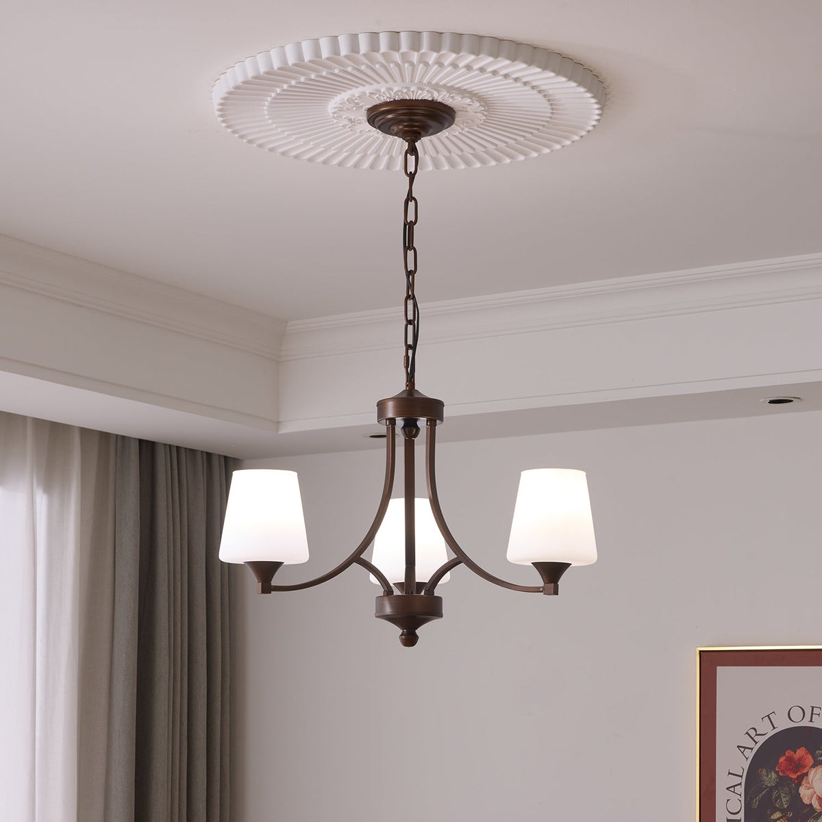 Ardena Classic Chandelier — Bronze & Frosted Glass Pendant Light