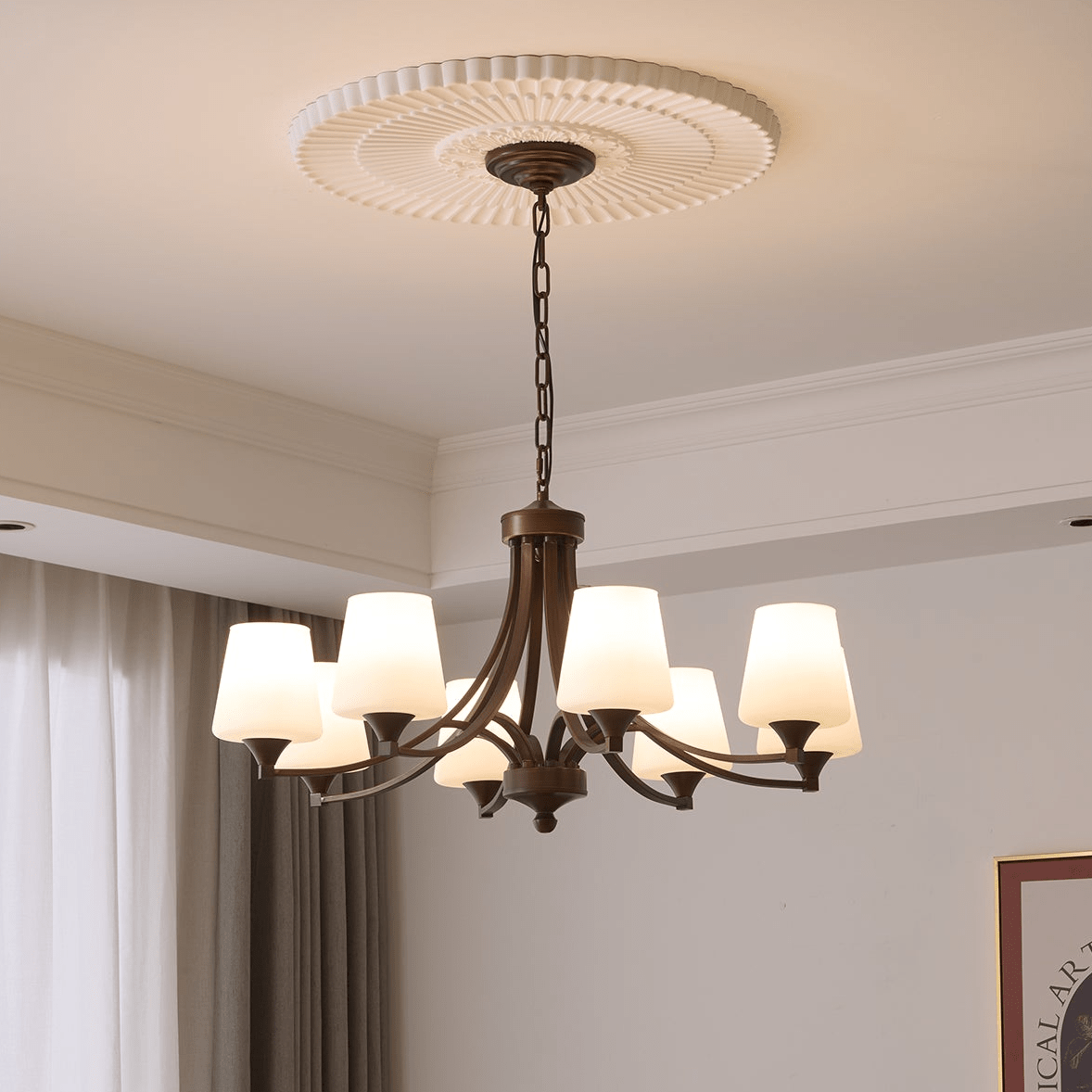 Ardena Classic Chandelier — Bronze & Frosted Glass Pendant Light