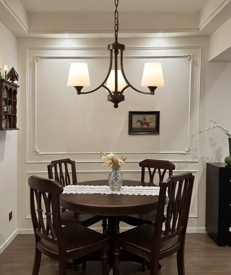Ardena Classic Chandelier — Bronze & Frosted Glass Pendant Light