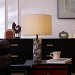 Ardena Marble Table Lamp with Linen Shade for Bedroom and Living Room