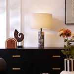 Ardena Marble Table Lamp with Linen Shade for Bedroom and Living Room