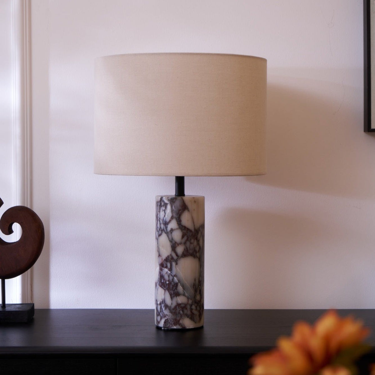 Ardena Marble Table Lamp with Linen Shade for Bedroom and Living Room
