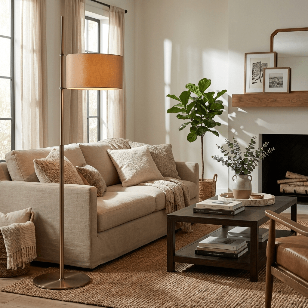 Ardent Linear Floor Lamp – Modern Minimalist Metal & Fabric Standing Light