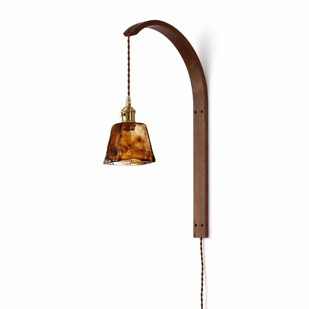 Ardent Wood Wall Sconce with Pleated Glass Shade and Brass Accents