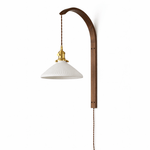 Ardent Wood Wall Sconce with Pleated Glass Shade and Brass Accents