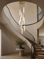Aria Alabaster Pendant Light – Modern Brass LED Chandelier for Dining Room & Foyer