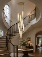 Aria Alabaster Pendant Light – Modern Brass LED Chandelier for Dining Room & Foyer
