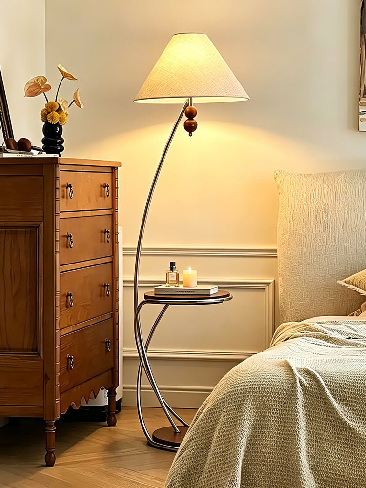 Aria Curved Shelf Floor Lamp with Fabric Shade