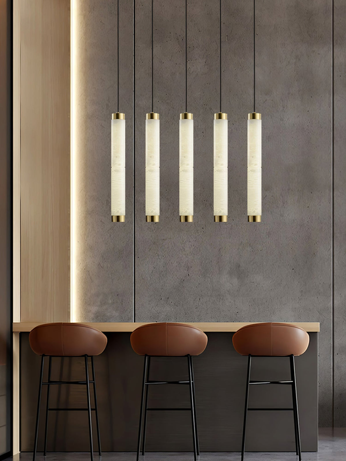 Aria Alabaster Pendant Light – Modern Brass LED Chandelier for Dining Room & Foyer