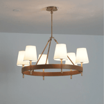 Arianna Leather & Brass Chandelier with Linen Shades, 6-Light