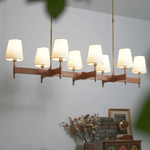 Arianna Leather & Brass Chandelier with Linen Shades, 6-Light