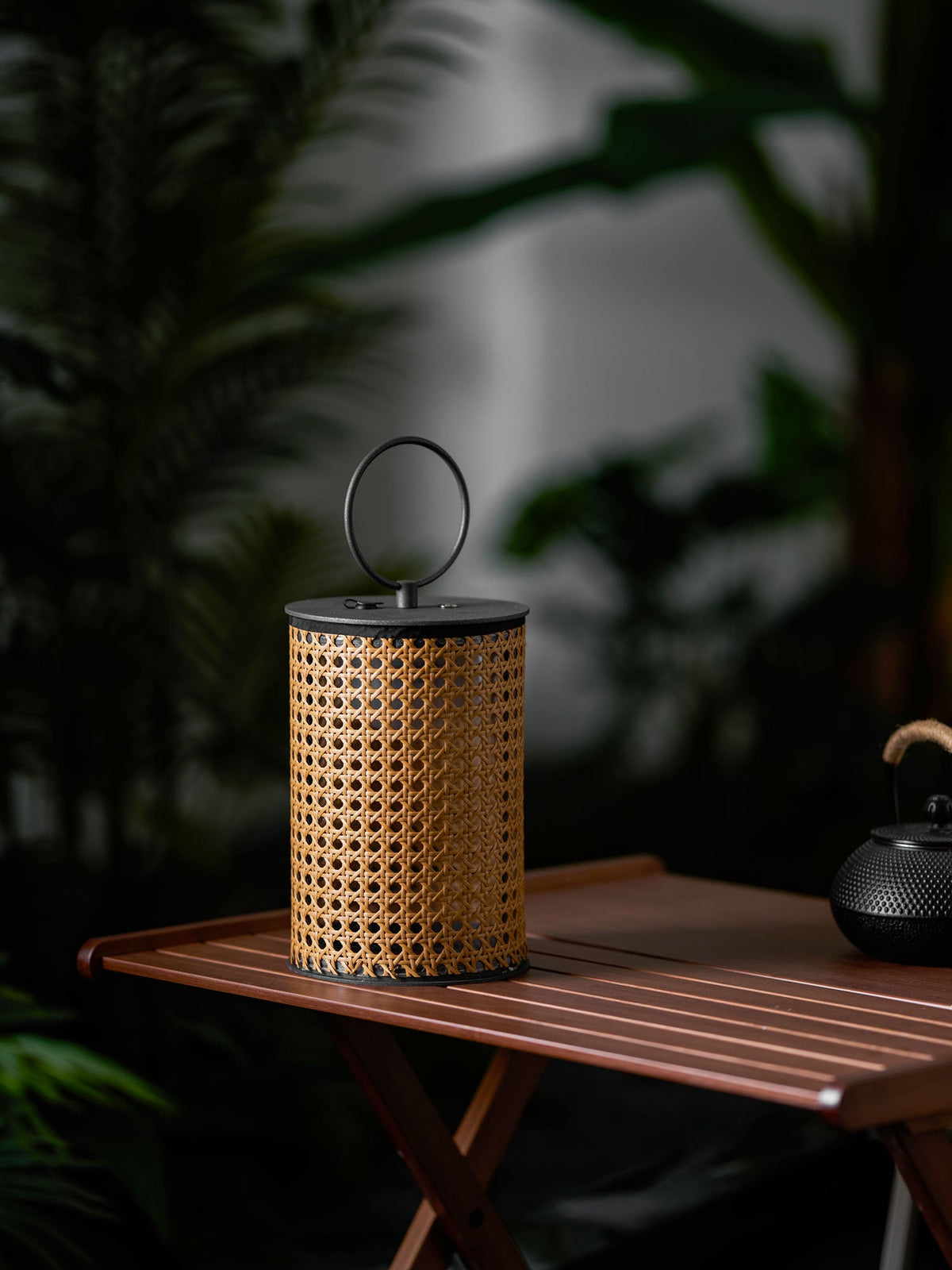 Arlette Solar Lantern Outdoor Lamp with Rattan Shade