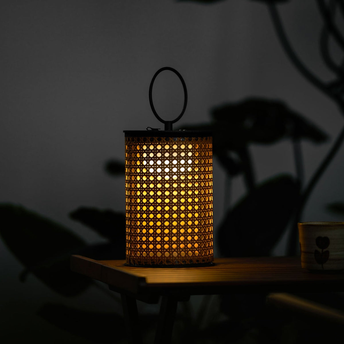 Arlette Solar Lantern Outdoor Lamp with Rattan Shade