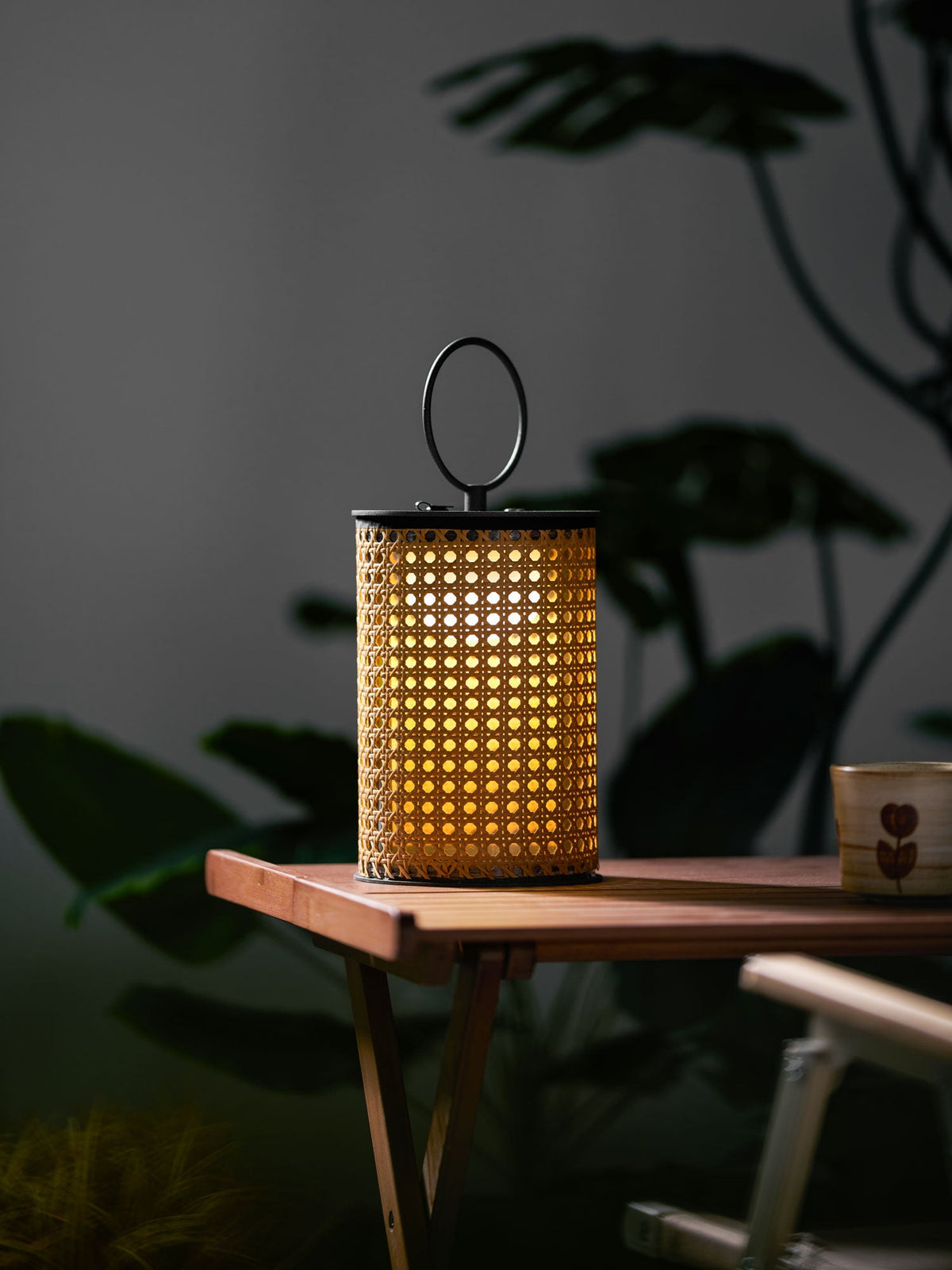Arlette Solar Lantern Outdoor Lamp with Rattan Shade
