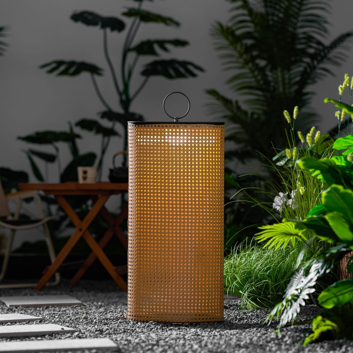 Arlette Solar Lantern Outdoor Lamp with Rattan Shade