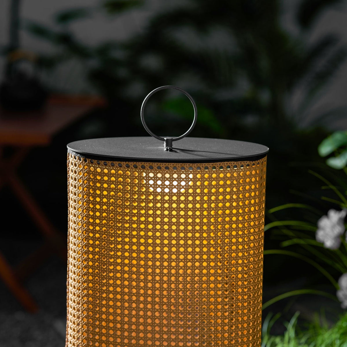 Arlette Solar Lantern Outdoor Lamp with Rattan Shade