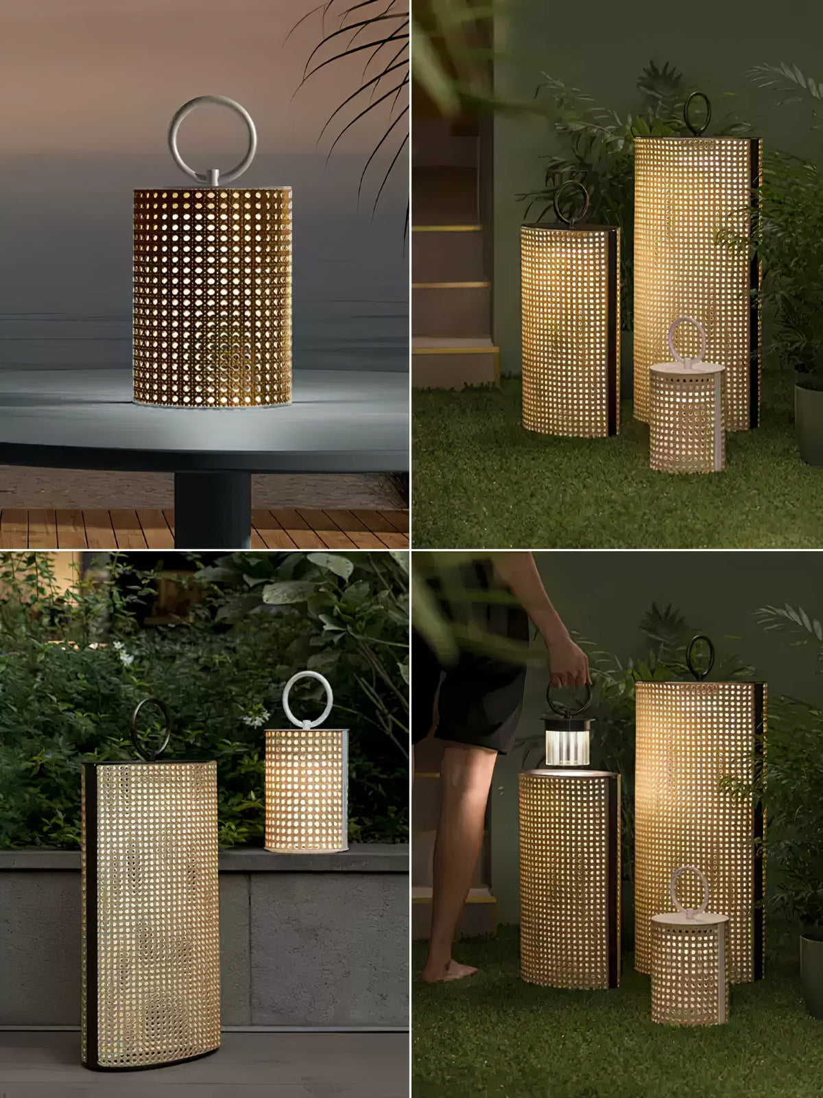 Arlette Solar Lantern Outdoor Lamp with Rattan Shade