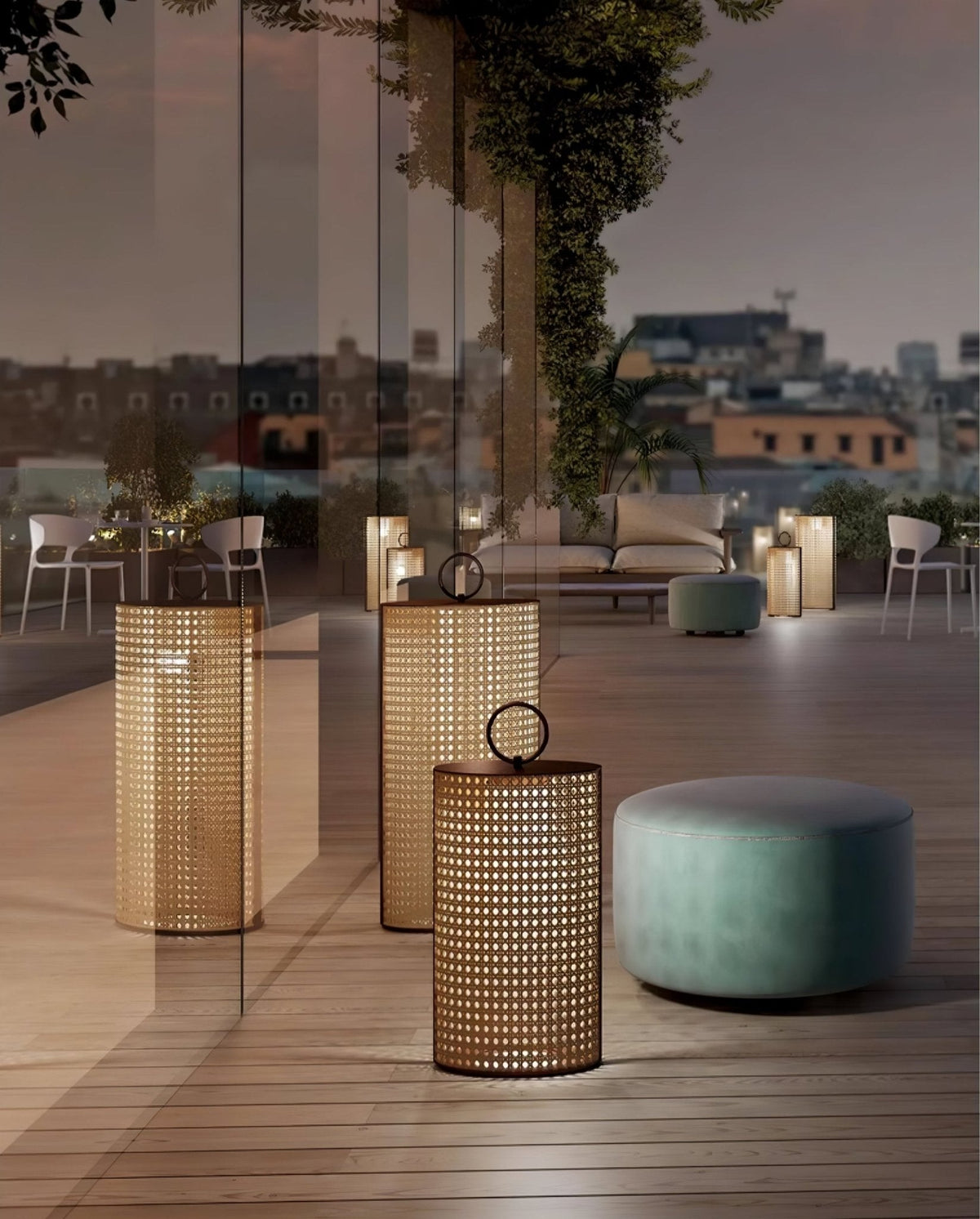 Arlette Solar Lantern Outdoor Lamp with Rattan Shade
